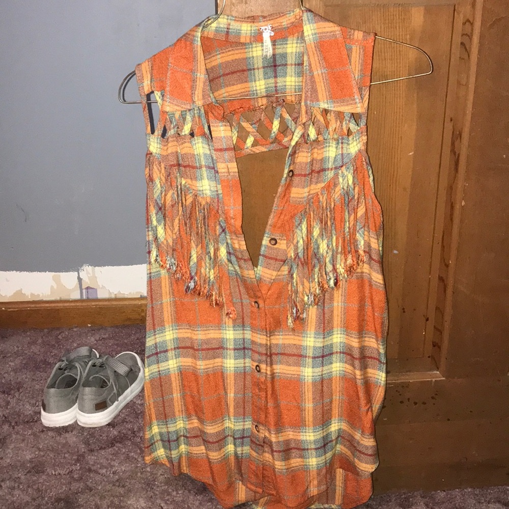 Plaid fringe vest